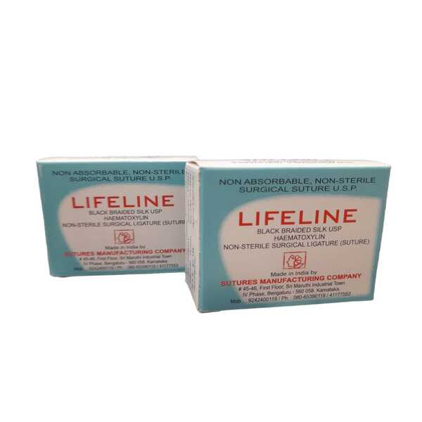 Lifeline sutures pack of 6 black braided silk